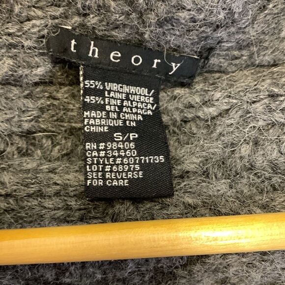 Theory Gray Wool Alpaca Blend Shawl Collar Chunky Cable Knit Cardigan Size S - Picture 5 of 13